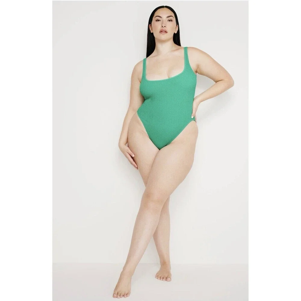 EUC Good American Always Fit One Piece Swimsuit Jade Green L/XL BB4